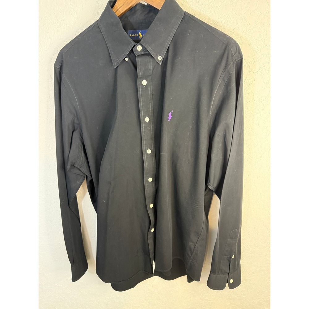 Ralph Lauren Black Long Sleeve Button Down Shirt Purple‎ Logo